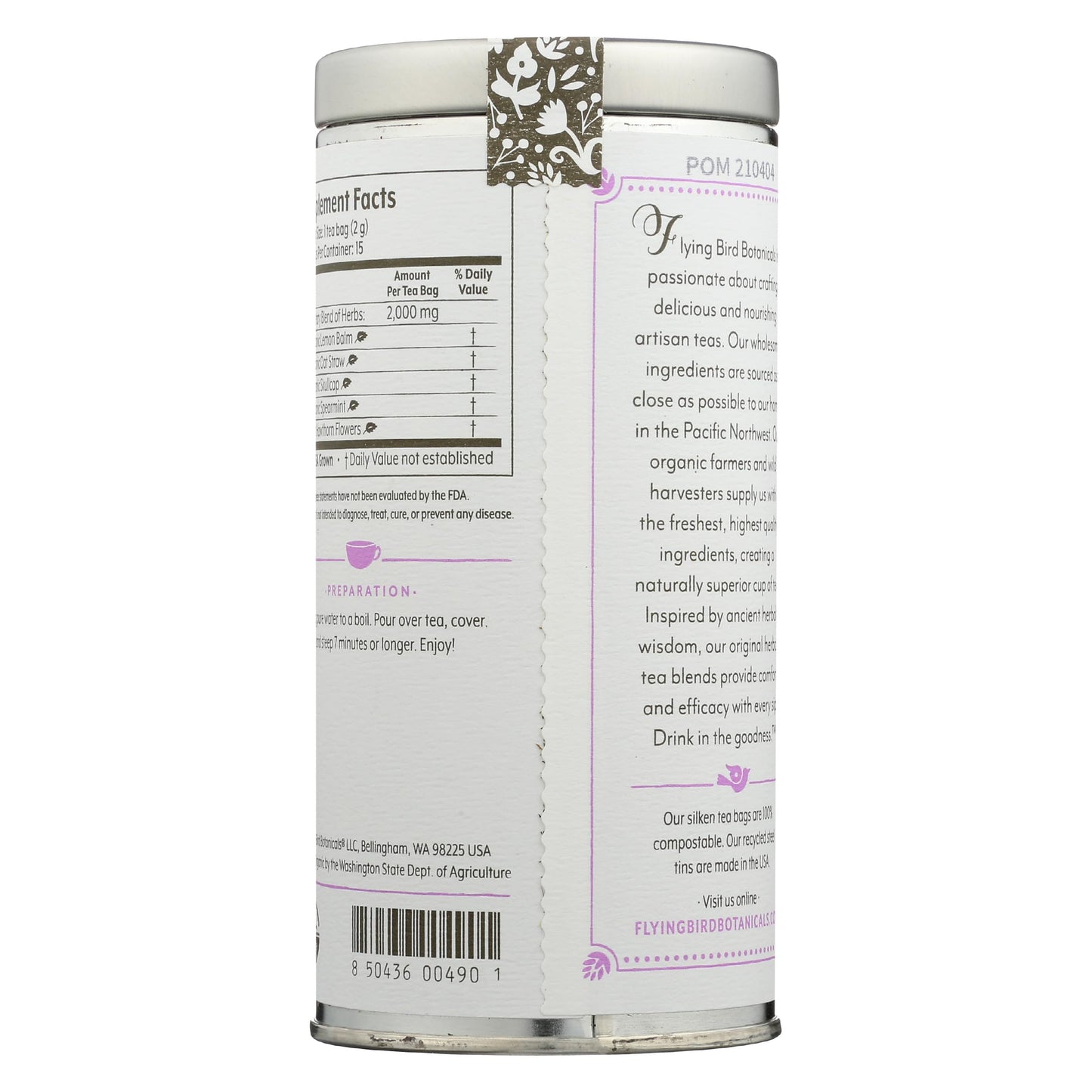 FLYING BIRD BOTANICALS Peace Of Mind Tea, 15 CT