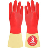 SteadMax 3 Pairs Red Cleaning Gloves, Reusable, Natural Rubber, Ultra Durable, Waterproof Latex Non-Slip Dishwashing Gloves for Kitchen and Household