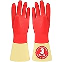 SteadMax 3 Pairs Red Cleaning Gloves, Reusable, Natural Rubber, Ultra Durable, Waterproof Latex Non-Slip Dishwashing Gloves for Kitchen and Household