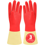 SteadMax 3 Pairs Red Cleaning Gloves, Reusable, Natural Rubber, Ultra Durable, Waterproof Latex Non-Slip Dishwashing Gloves for Kitchen and Household