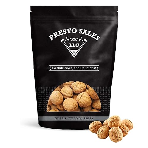 Presto Sales Walnuts “Current New Crop" In Shell Huge Hartley Choice Nut, Grown in California - Packed in a 3 lbs (48 oz.) Resealable Pouch Bag