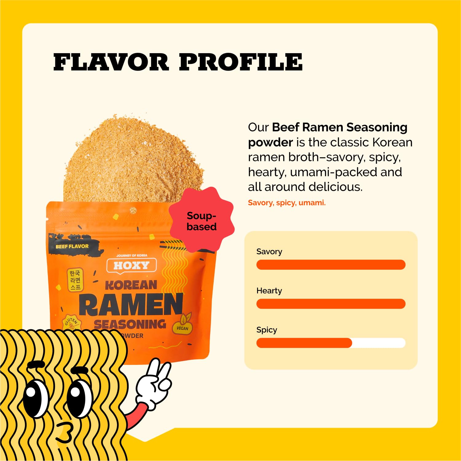 HOXY Journey of Korea "Korean Ramen Seasoning" | Gluten Free, Vegan | Finest Ramen Seasoning Powder | 5.3oz (BEEF, Pack of 3)