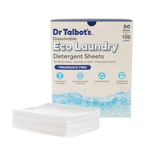 Dr. Talbot's Eco Laundry Detergent Sheets - Fragrance Free, Plant-Based, Biodegradable, No Harsh Additives, Dissolvable for Standard & HE Machines, 50