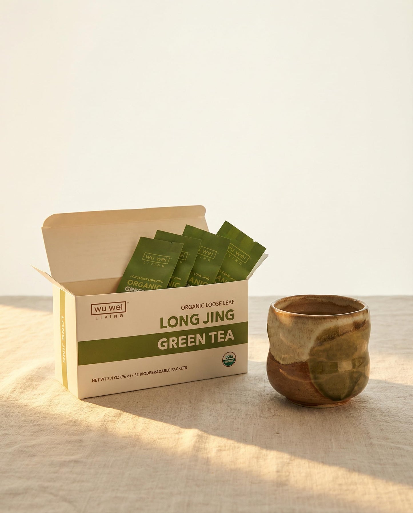 Wu Wei Living Organic Long Jing Green Tea, Loose Leaf, USDA Certified (32-Pack, 32, Count)
