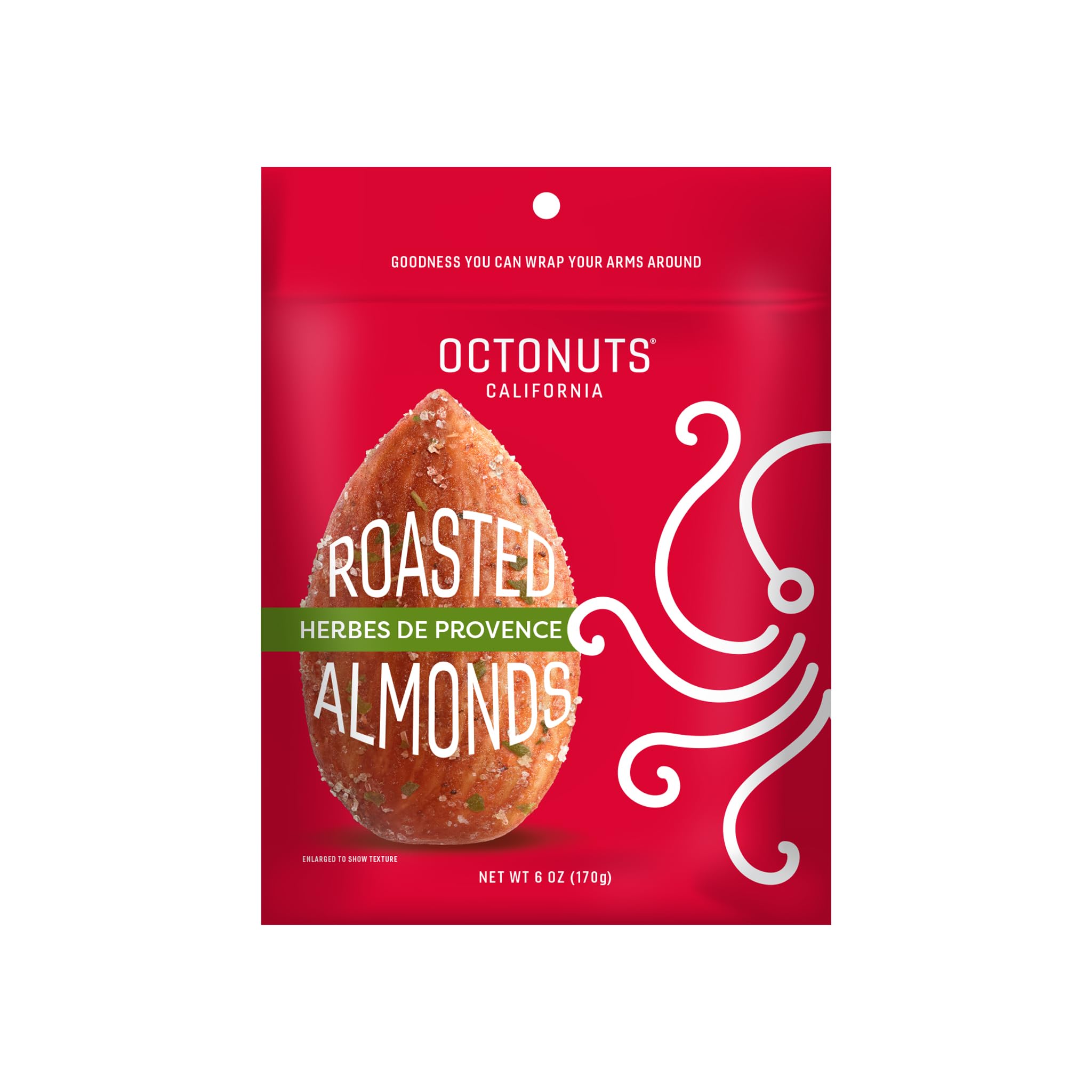 Octonuts Herbes de Provence Roasted Almonds (6oz) Plant Based Protein Snack with Fiber - Keto Friendly, Gluten-Free, Vegan & Non-GMO Verified