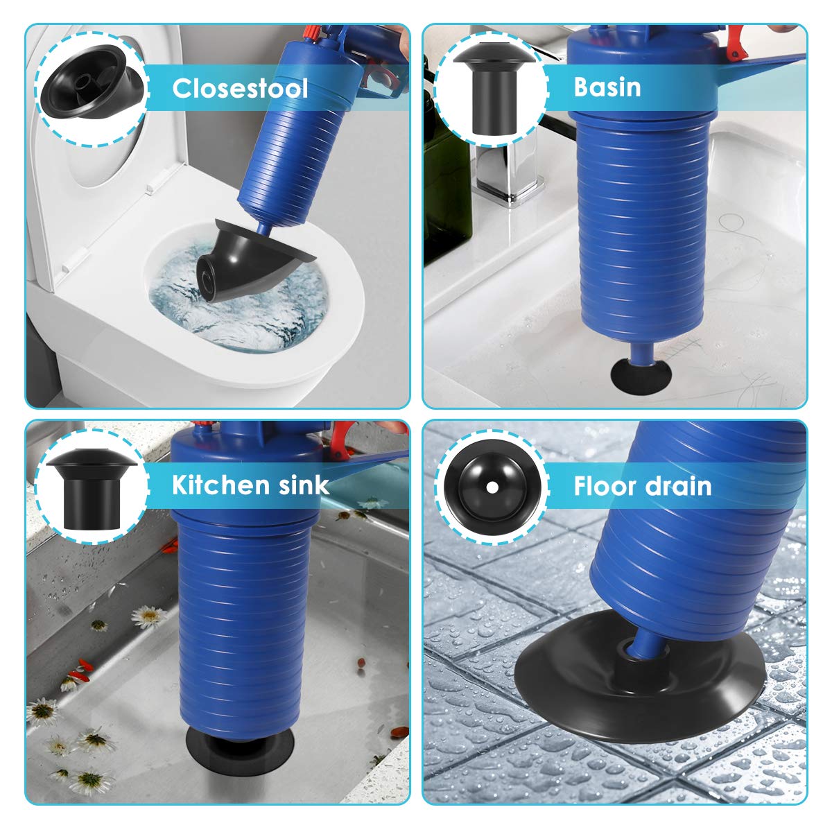 Toilet Plunger, Air Drain Blaster, Pressure Pump Cleaner, High Pressure Plunger Opener Cleaner Pump for Bath Toilets, Bathroom, Shower, Sink, Bathtub