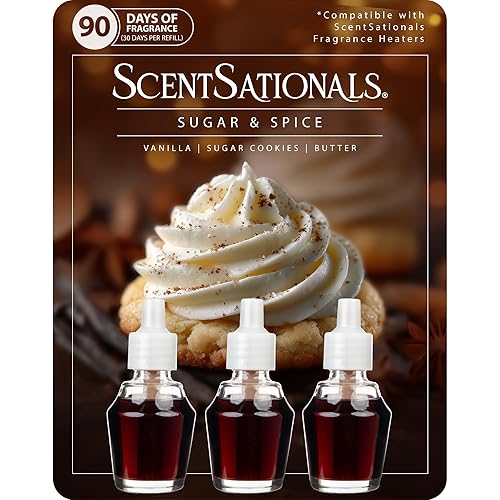 ScentSationals Sugar & Spice Fragrance Oil Plug In Air Freshener Refills 3-Pack - Works with Scentsationals Wall Plugs, Long-Lasting Home Fragrance