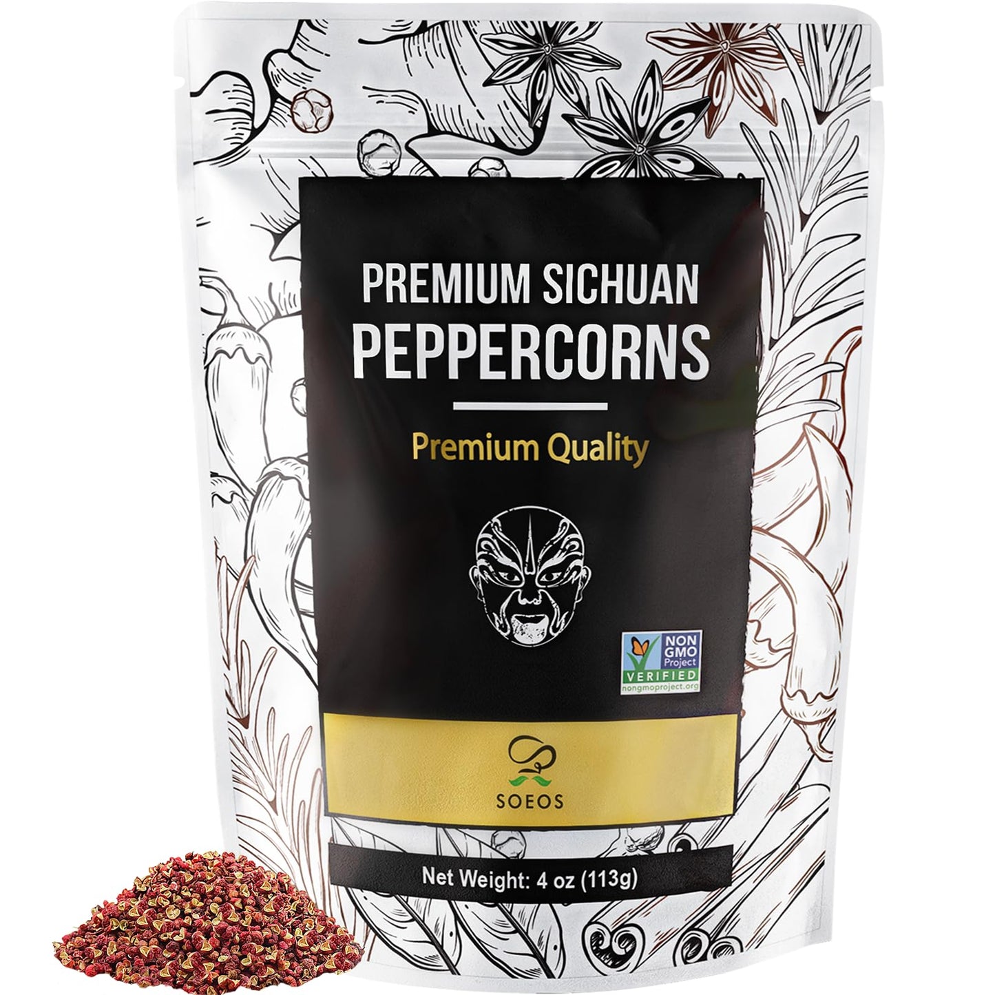 Soeos Premium Sichuan Peppercorns, 4 Ounce (113g), Szechuan Peppercorns, Citrusy & Numbing Flavor, Essential Chinese Spice for Hot Pot, Stir Fry