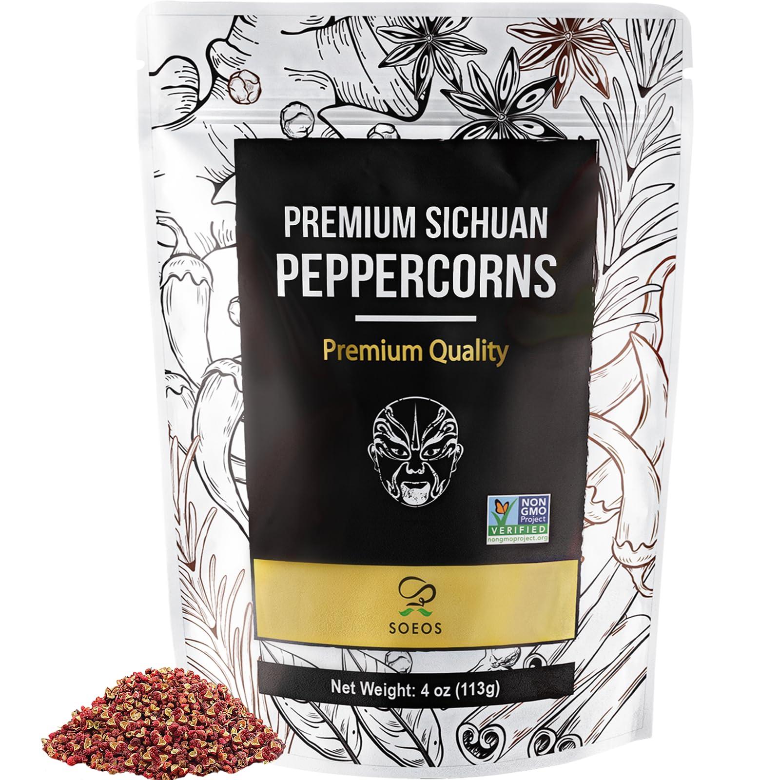 Soeos Premium Sichuan Peppercorns, 4 Ounce (113g), Szechuan Peppercorns, Citrusy & Numbing Flavor, Essential Chinese Spice for Hot Pot, Stir Fry