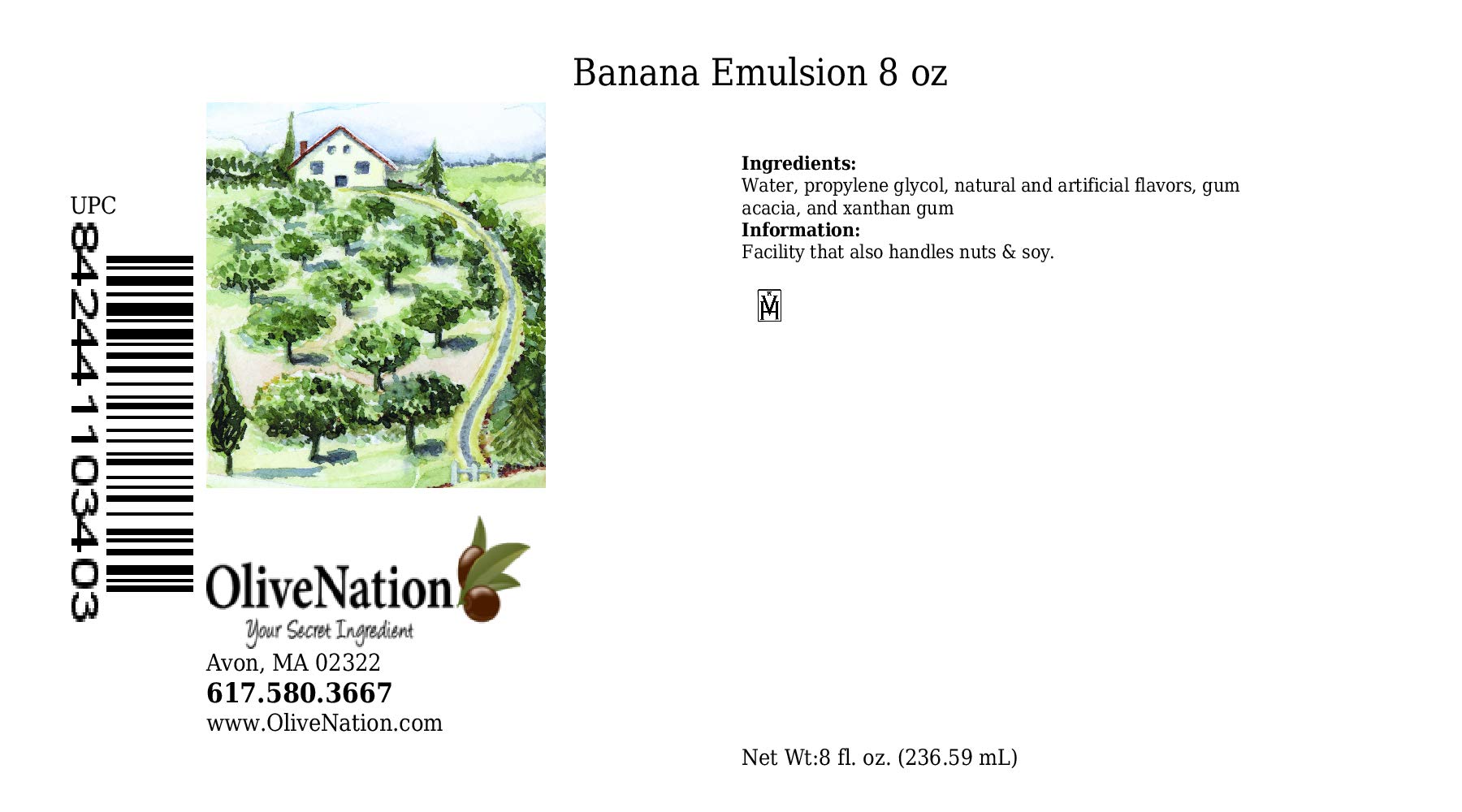 OliveNation Banana Emulsion for Baking, Water Soluble, Non-GMO, Gluten Free, Vegan - 8 ounces