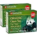 Uncle Lee's Organic Green Tea Bags 2-Pack, 106-Count Super Packs - Bright & Refreshing, Lightly Caffeinated Bulk Tea for Home, Office, Camping