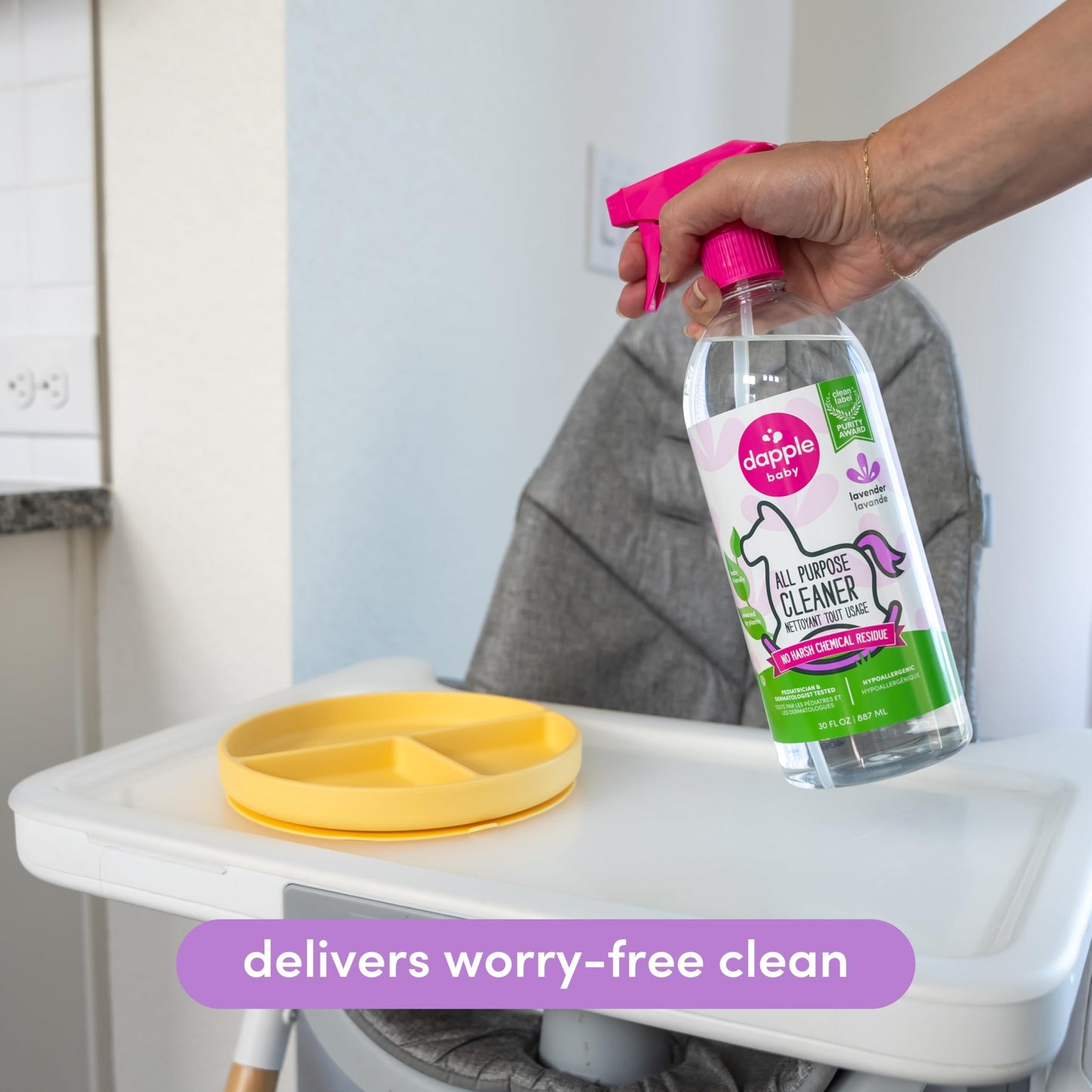 Dapple Baby All Purpose Cleaning Spray, Hypoallergenic for Toys, High Chairs, Swings, Counters, Powered by Plants, 1 Pump Included, Lavender, 30 Fl Oz