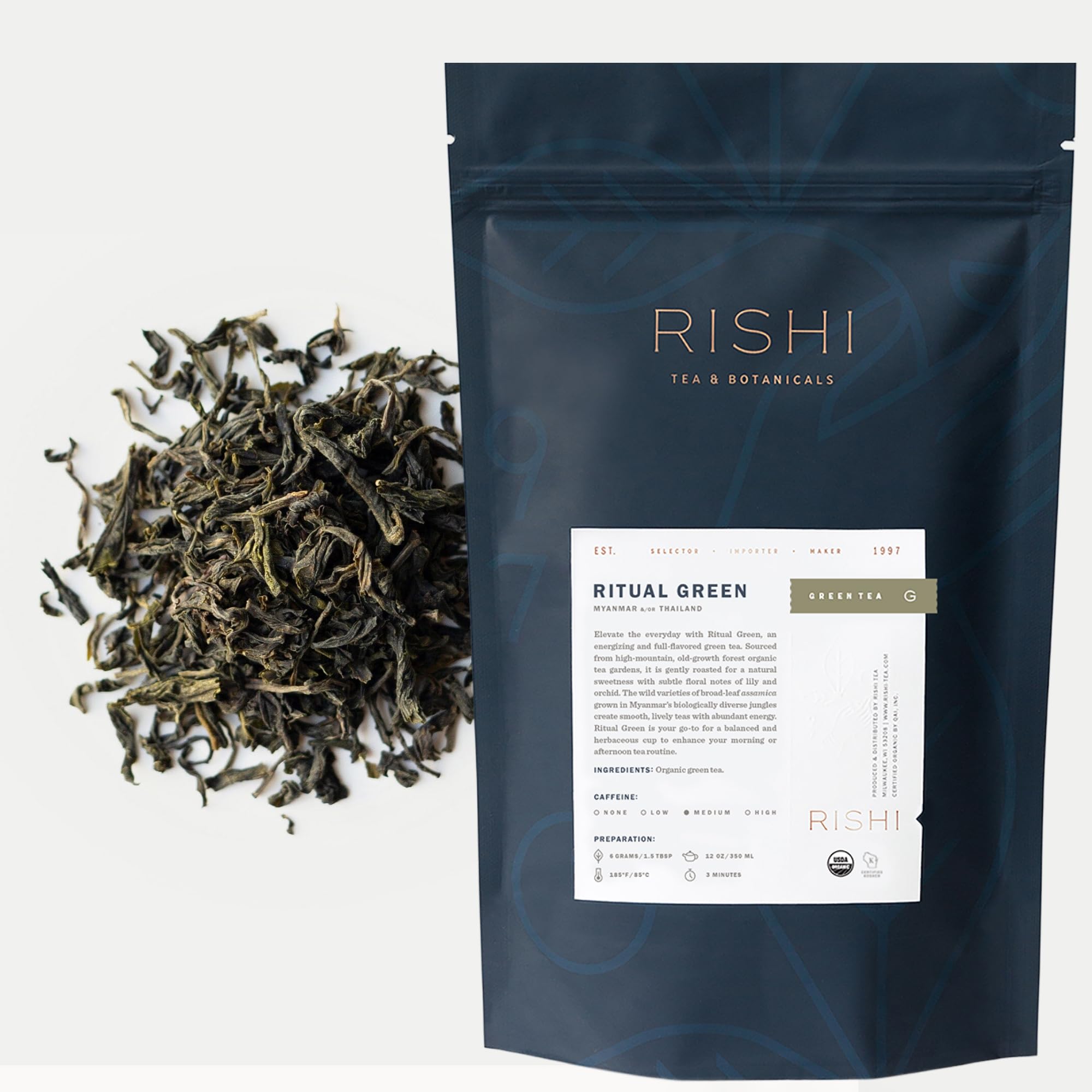 Rishi Tea Ritual Green Tea - Organic Loose Leaf Tea, Energizing & Caffeinated - 4 Ounces, 16+ Servings