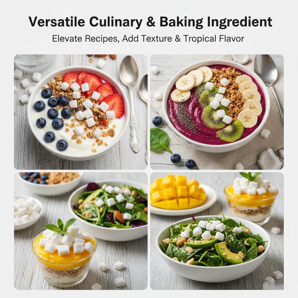 1.1 Ib Freeze-Dried Coconut Chunks, Unsweetened Dehydrated Coconut Flakes, 500g, Plant-Based Snack for Breakfast, Desserts, Smoothies