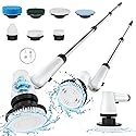 KEROMEE Electric Spin Scrubber Cordless Cleaning Brush with 7 Replaceable Brush Heads & Adjustable Extension Handle, 2 Speed Power Shower Scrubber