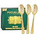 FOCUSLINE 300 Pack 6.8" Disposable Gold Plastic Spoons, Solid and Durable Plastic Cutlery Spoons, Heavy Duty Disposable Utensil Silverware