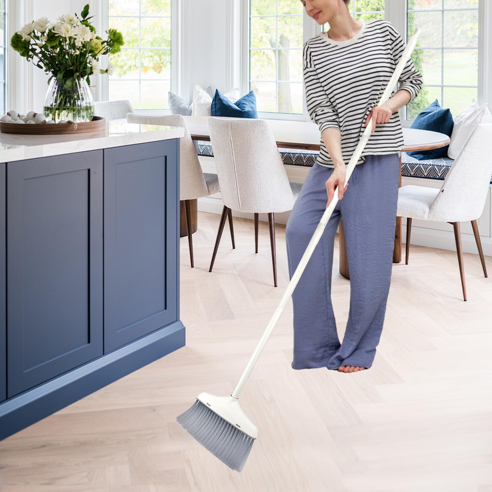 Broom with Dustpan Combo Set for Clean - Broom and Dustpan Set, 61" Broom and Dust Pan with Long Handle, Dust Pan and Broom Set, Broom with Dustpan