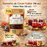 Jamaica Flor - 100% Natural Loose Leaf Hibiscus Tea - 16 oz (1 lb) - Dried Hibiscus Flower Petals - Caffeine-Free - Rich in Antioxidants - Vegan