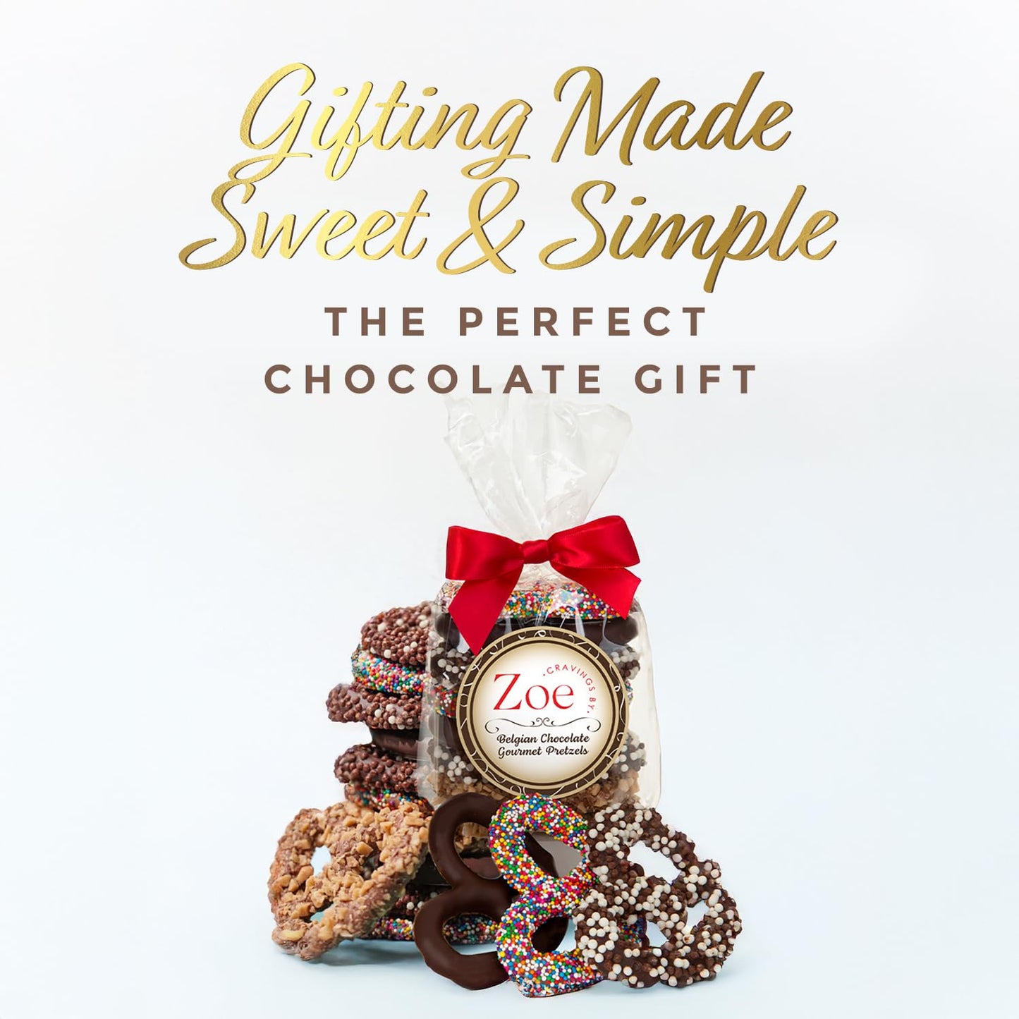 CRAVINGS BY ZOE Valentines Day and Birthday Chocolate Covered Pretzels Gift Bag 8 oz | Gourmet Kosher Milk & Dark Belgian Chocolate Candy Food Gift