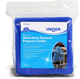 Unger 12” x 12” All-Purpose Microfiber Cloths, 4 Pack, Wet and Dry Cleaning Towels for Kitchen, Furniture, Appliances, Electronics and Glass, Reusable