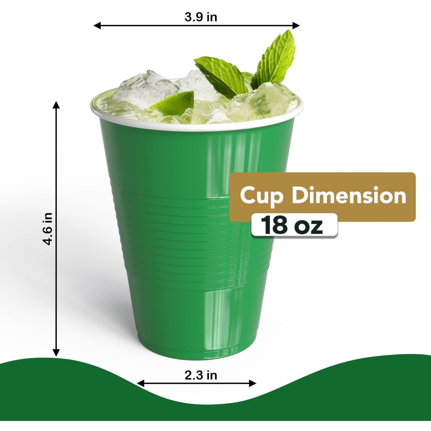 Party Solids 18 Oz Emerald Green Plastic Cups For Party Supplies 50 Pack | Emerald Green Disposable Cups Plastic | Disposable Drinkware For Parties
