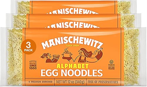 Manischewitz Alphabet ABC Pasta Egg Noodles 12oz (3 Pack), Home-style Taste & Texture, Premium Enriched, Low Sodium, No Preservatives
