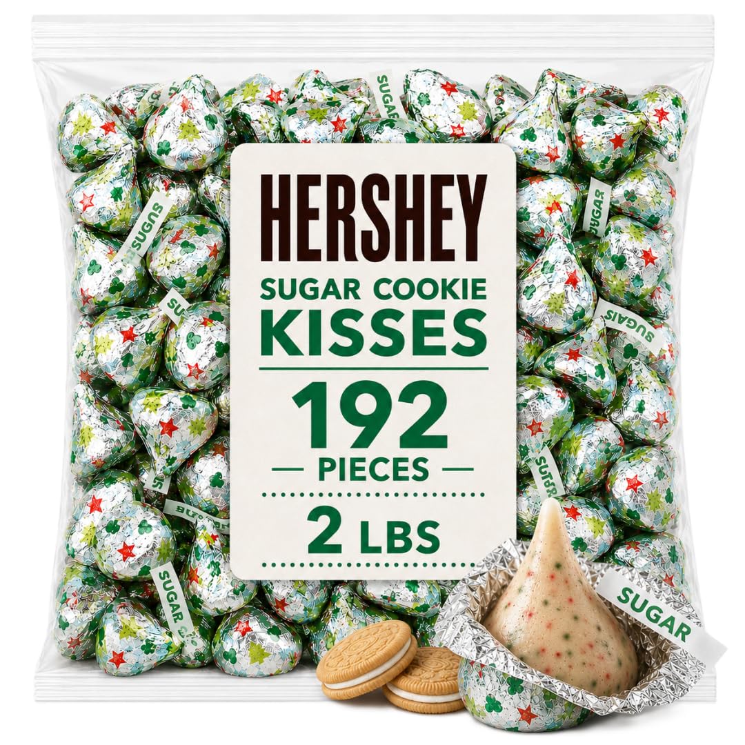 Hershe,y Kisses 2LBS Sugar Cookie Flavored Chocolate Candy 192 pcs Bulk Bag Individually Wrapped Creamy Chocolate Treats for Holiday Parties, Candy
