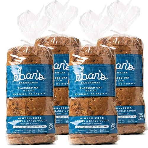 Eban’s Bakehouse Fresh Baked Gluten-Free Flaxseed Oat Bread - 4 Loaves - 100% Natural - Soy, Wheat and Dairy Free, Preservative Free, Non-GMO (26oz
