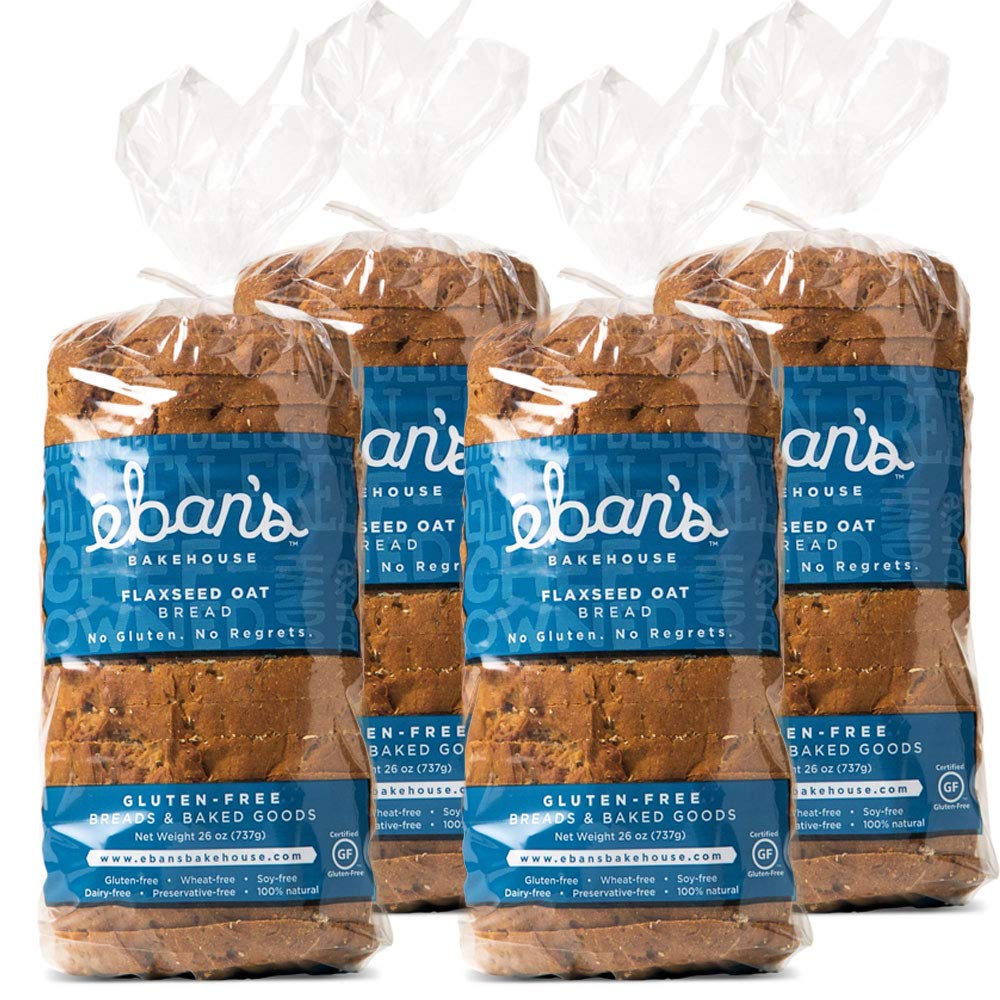 Eban’s Bakehouse Fresh Baked Gluten-Free Flaxseed Oat Bread - 4 Loaves - 100% Natural - Soy, Wheat and Dairy Free, Preservative Free, Non-GMO (26oz