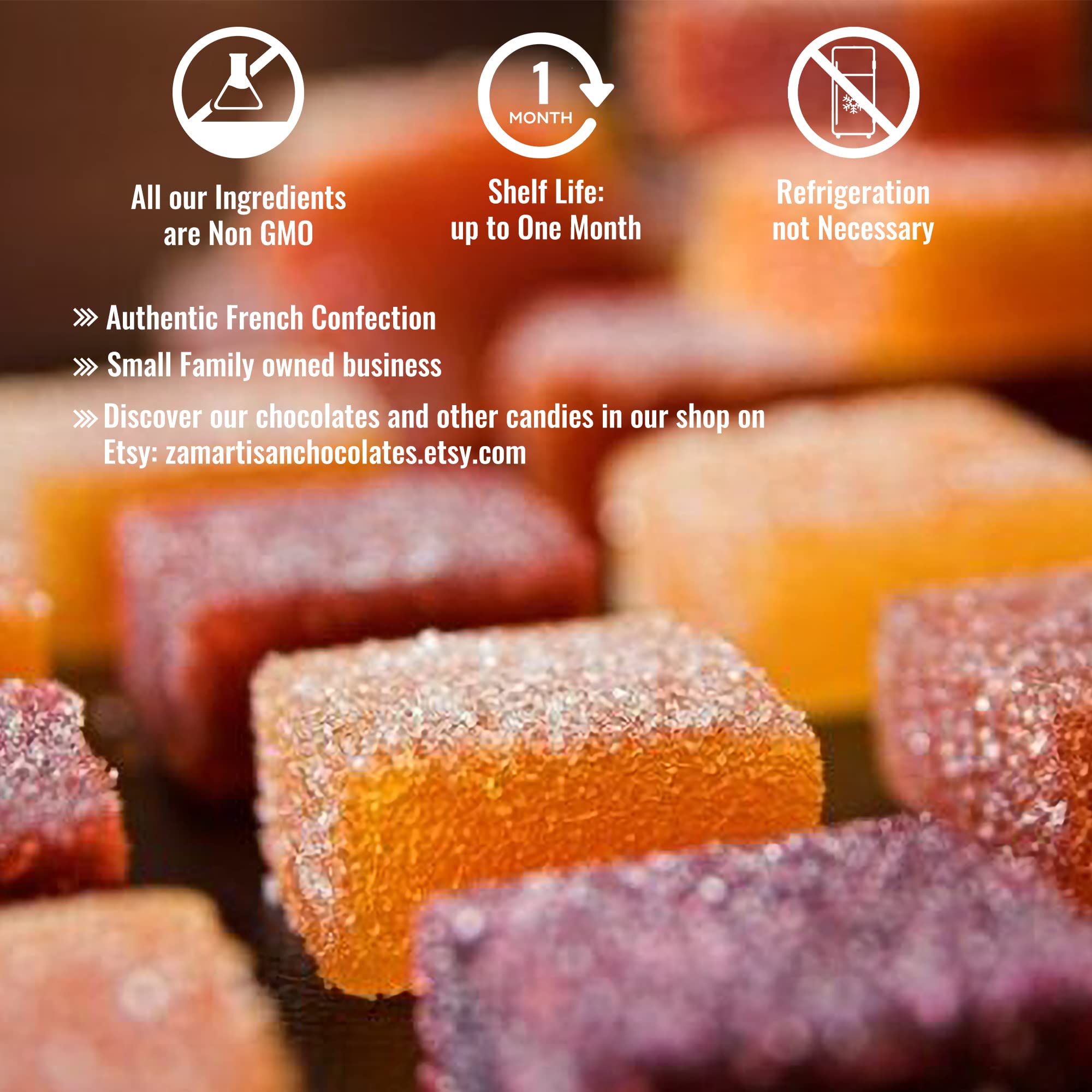 Pâtes de Fruits, French Fruit Jellies, Fruit Candy, Handmade Artisan, Paris Sweets, Vegan, Gluten free, Edible Gift, Pâtes de Fruits - 4.2oz/12 pieces