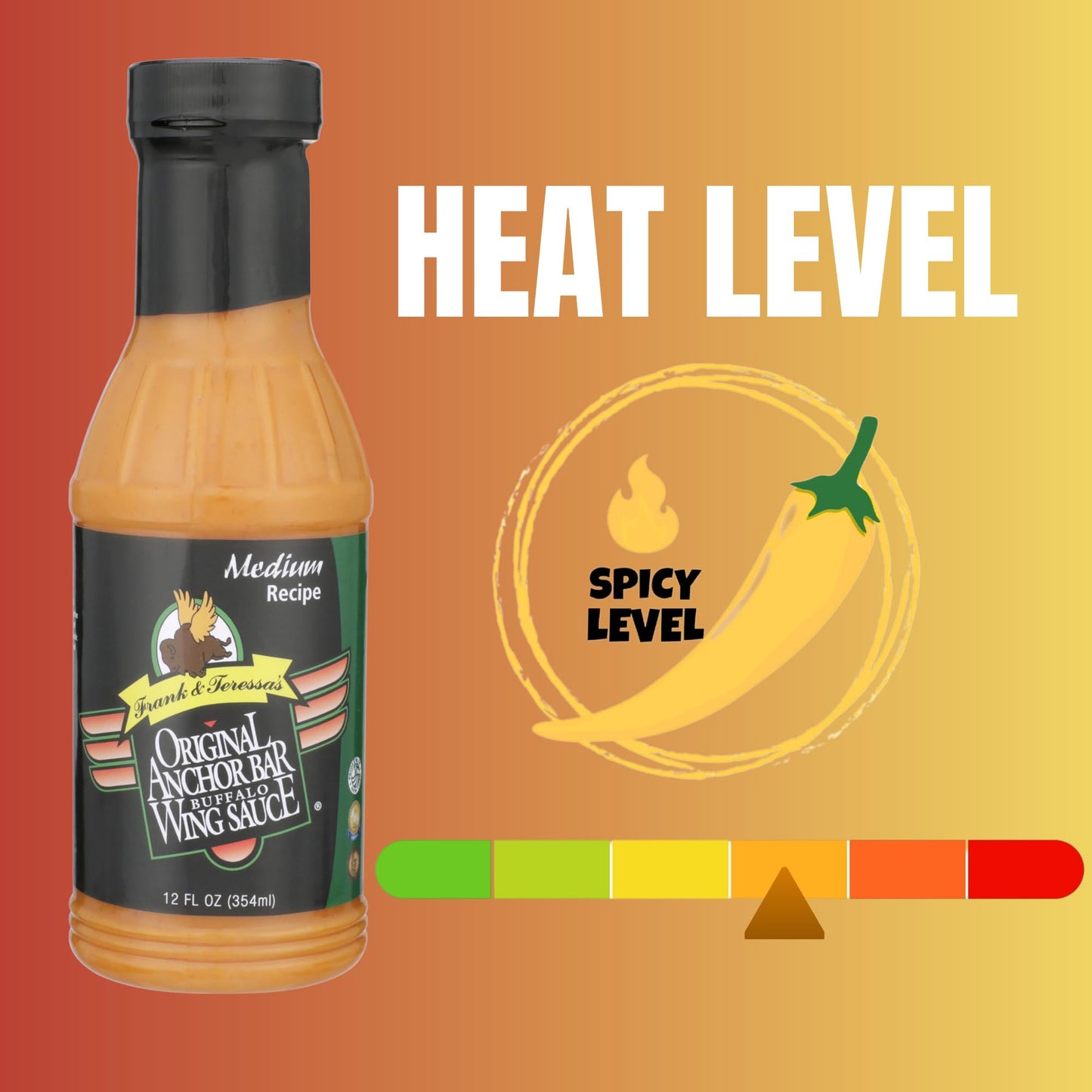 Anchor Bar Original Buffalo Wing Sauce, Medium Recipe, 12 fl oz | Authentic Buffalo Wing Sauce | Classic Tangy & Spicy Condiment for Wings, Chicken
