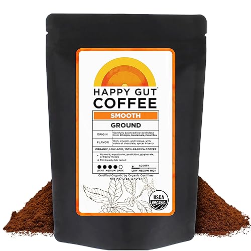 Happy Gut Coffee - Doctor-Formulated, Organic Medium-to-Dark Roast Coffee with Gut-Friendly Benefits - Gentle on Stomach - Rich Flavor, Gluten-Free