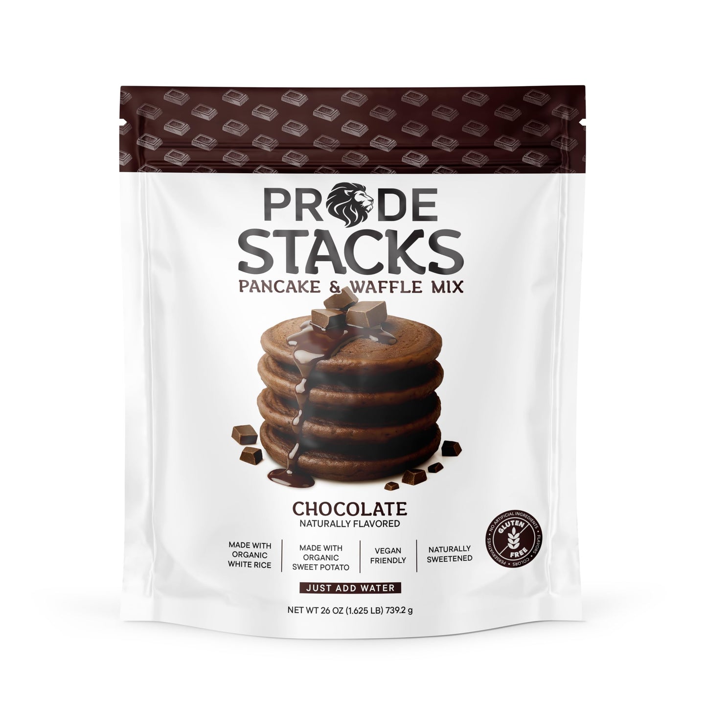 Pride Stacks Pancake & Waffle Mix - Organic Rice & Sweet Potato Blend, Chocolate