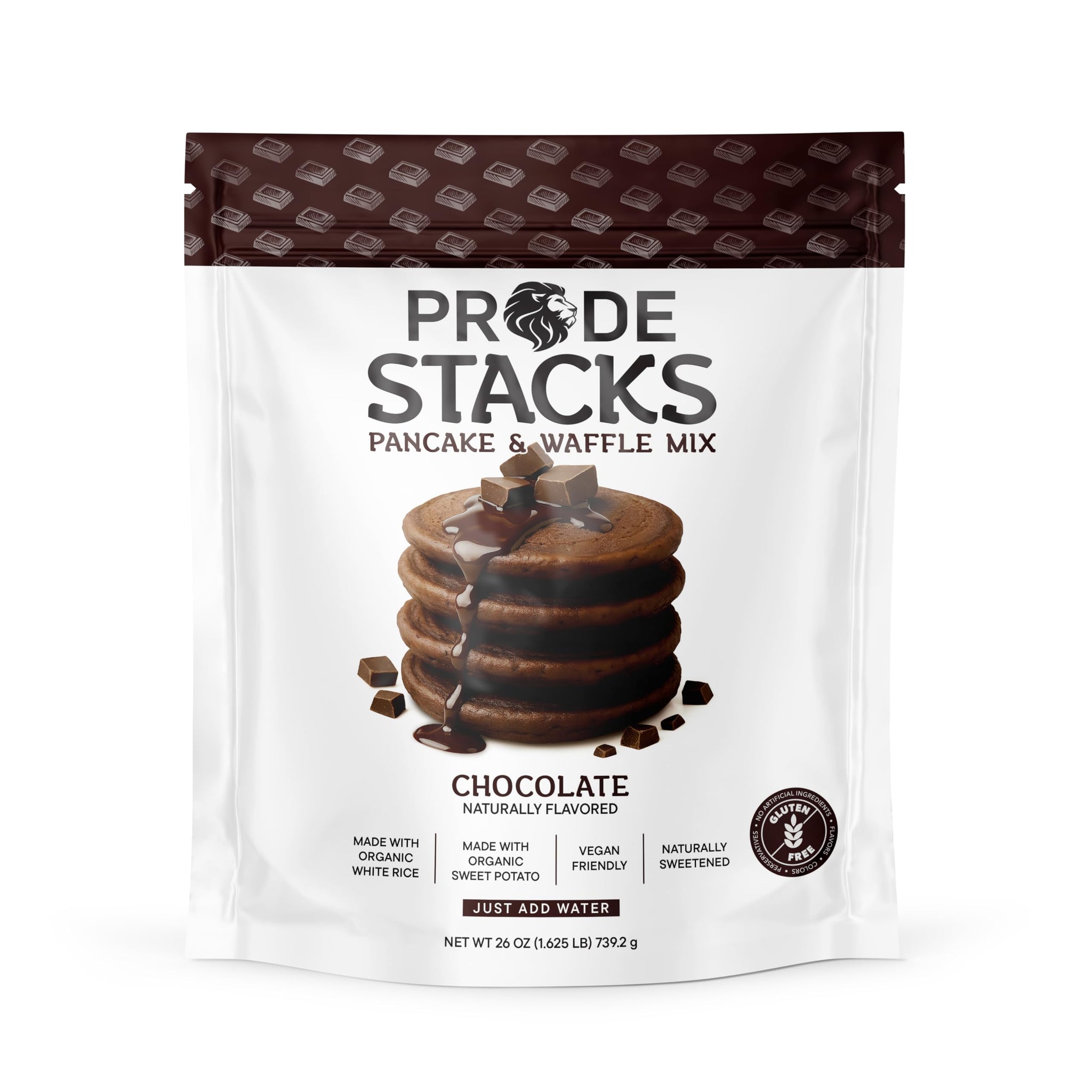 Pride Stacks Pancake & Waffle Mix - Organic Rice & Sweet Potato Blend, Chocolate