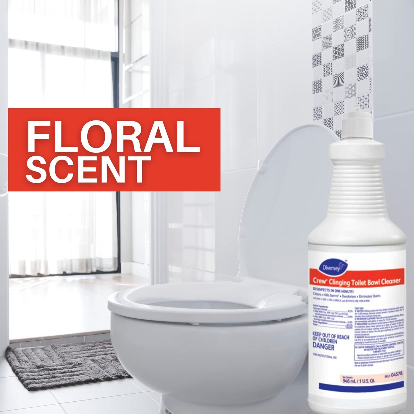 Diversey CREW Clinging Toilet Bowl Cleaner, Floral Scent, Liquid, 1 Qt. Bottle, 12/ct, Ready-to-Use Squeeze Bottle, 32 Fl Oz (Pack of 1)
