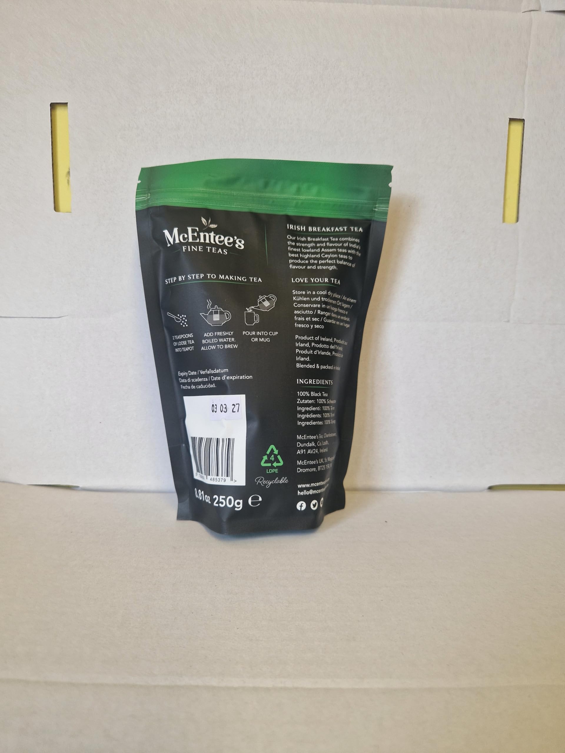 McEntee's Irish Breakfast Tea (Pack of 4) - 250g Refill Bags - Expertly Blended in Ireland. A Traditional Irish Blend of Ceylon and Assam tea's