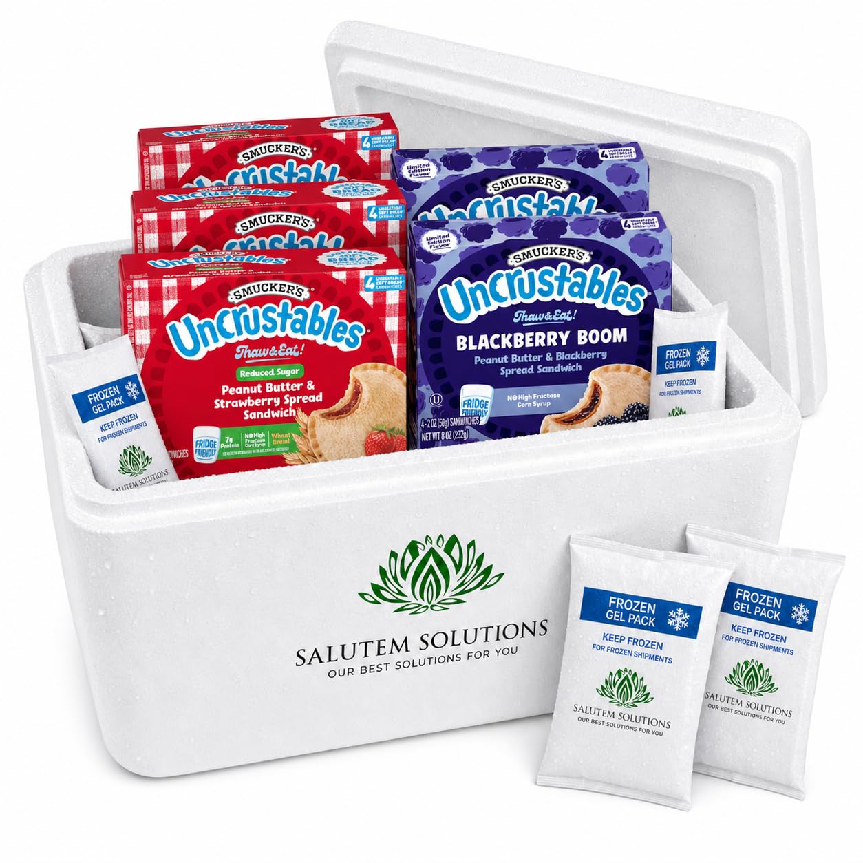 Smucker's Uncrustables Frozen Sandwich Variety Pack, Whole Wheat Peanut Butter & Strawberry Jam and Peanut Butter & Blackberry Spread, 24 Count