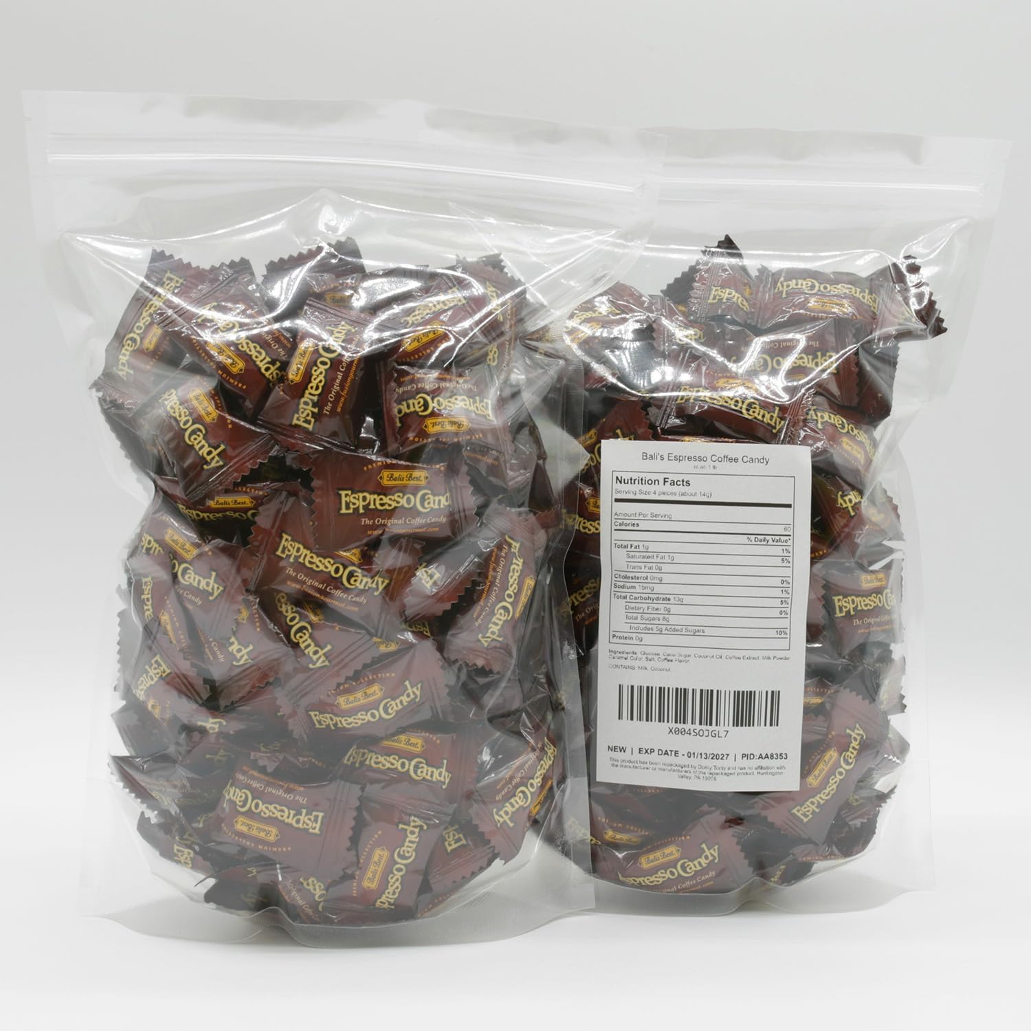 Espresso Candy 1 lb Individually Wrapped - Natural Espresso Coffee Flavor, Soft Cream Filling, Hard Caramel Shell