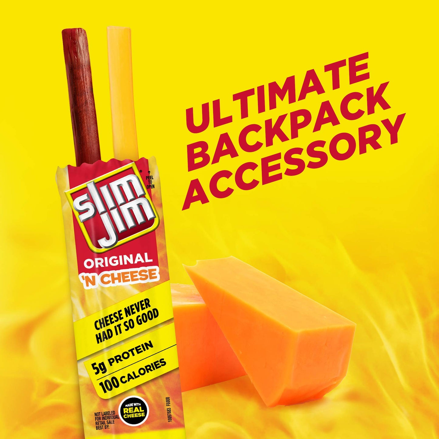 Slim Jim Beef 'N Cheese Smoked Meat Sticks, Original Flavor, 5g Protein Per Serving, Snack Size, 0.9 oz. (10 Count)