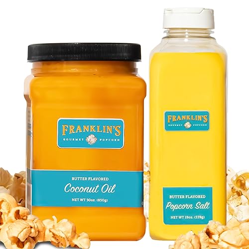 Franklin's Gourmet Popcorn - 19 oz. Butter Flavored Popcorn Seasoning Salt, 30 oz. Butter Flavored Coconut Popcorn Oil - Authentic Movie Theater Taste