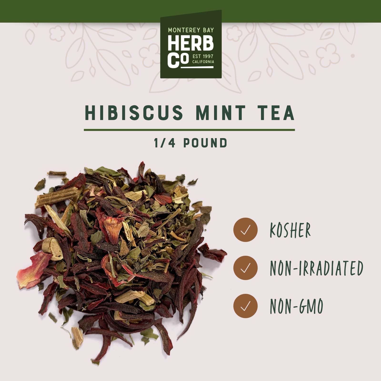 Citrus Mint Tea with Hibiscus, by Herb Co, Caffeine Free Herbal Blend with Peppermint & Stevia, 1/4 lb