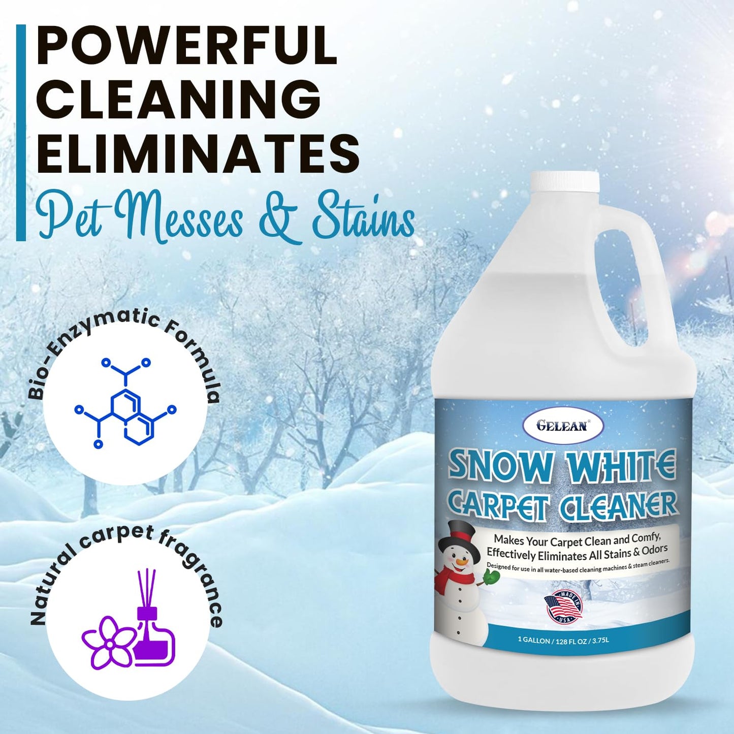 GELEAN Carpet Cleaner Shampoo - MADE IN USA - Concentrate Carpet Cleaner & Deodorizer - Pet Stain And Odor Remover - Rug Extracting Shampoo