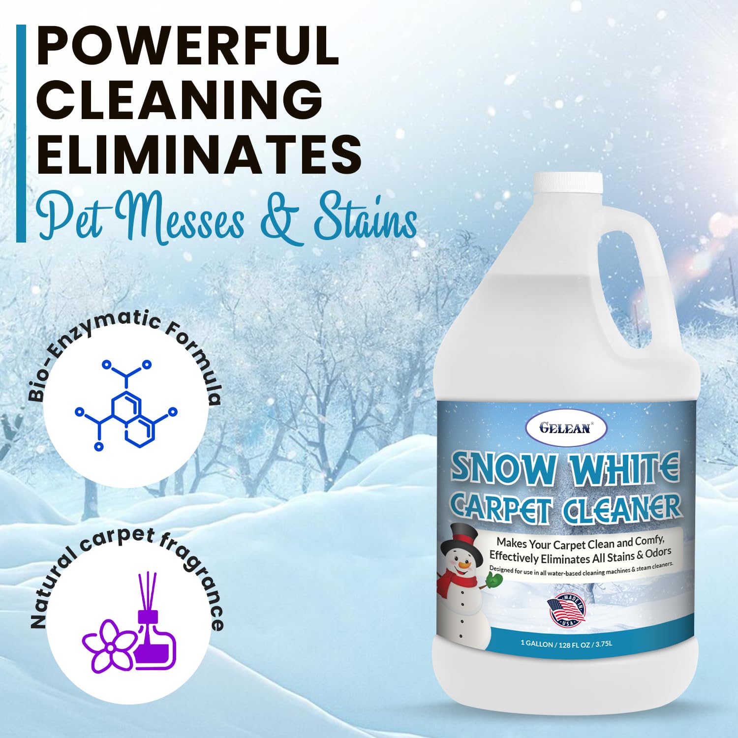 GELEAN Carpet Cleaner Shampoo - MADE IN USA - Concentrate Carpet Cleaner & Deodorizer - Pet Stain And Odor Remover - Rug Extracting Shampoo