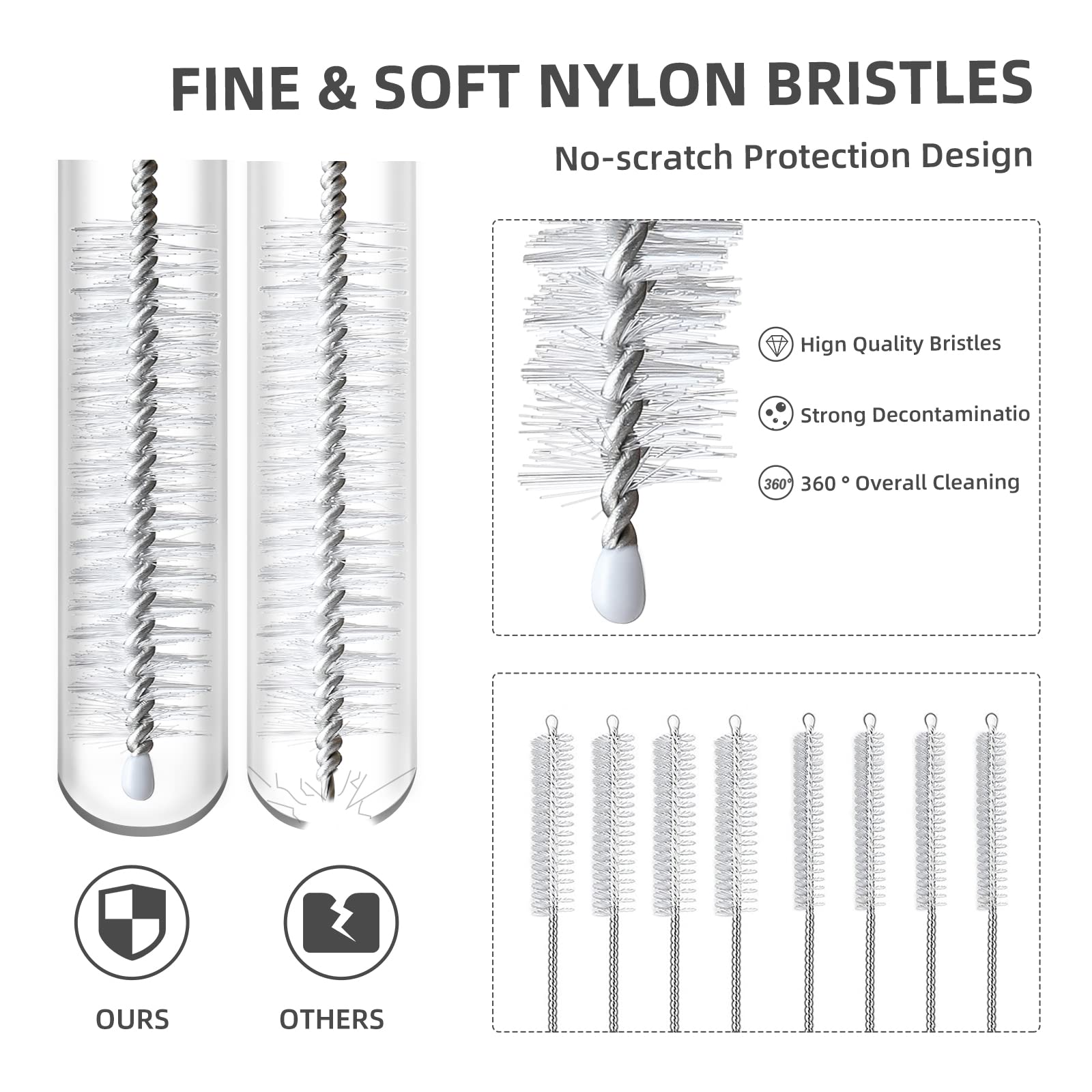 Hiware Straw Cleaner Brush Set, 8-Piece Long Cleaning Brush for Straws on Tumbler, Water Bottle, Sippy Cup, and Pipes, Tubes or Hummingbird Feeders