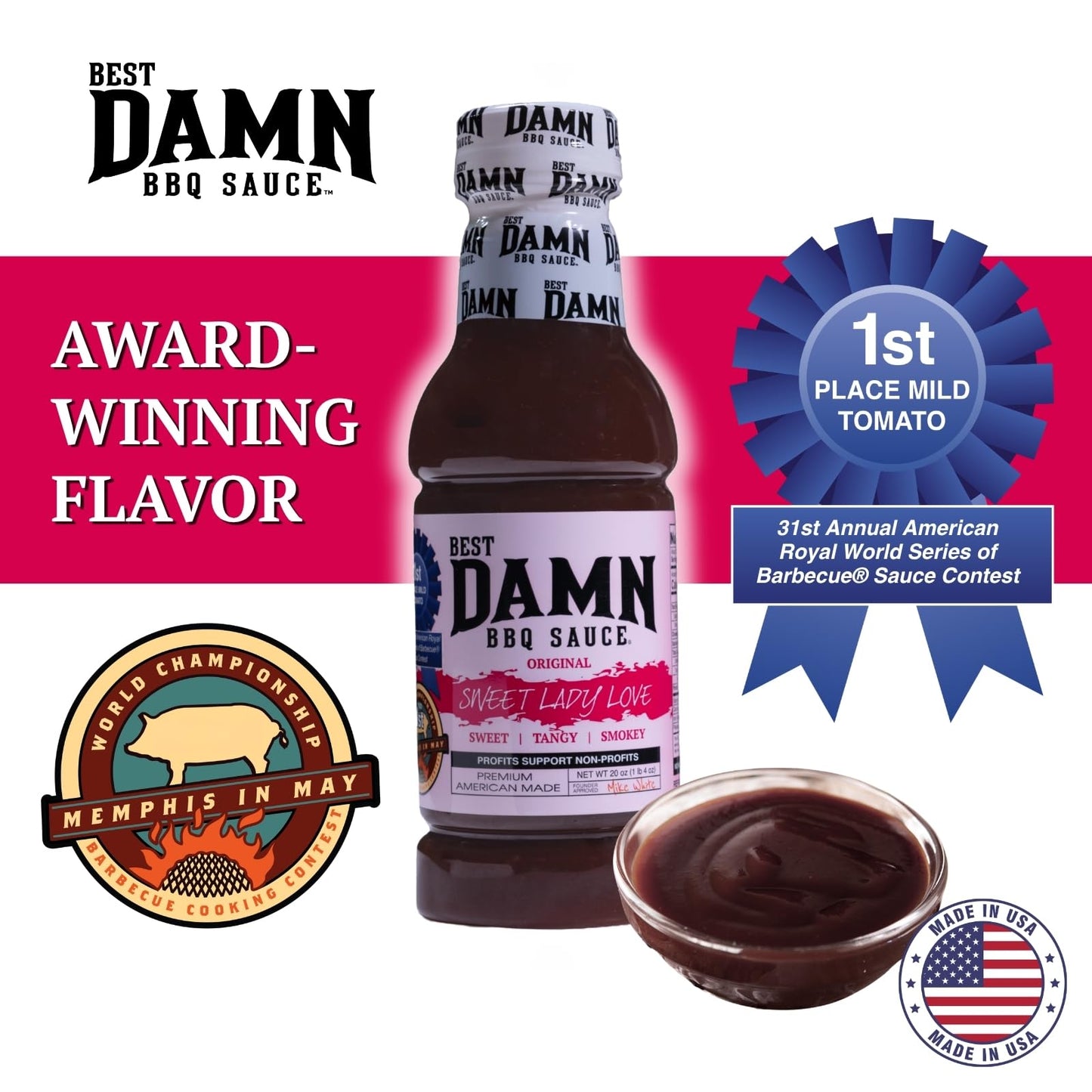 Best Damn BBQ Sauce Sweet Lady Love Barbecue Sauce BBQ 2-20 oz. Bottles