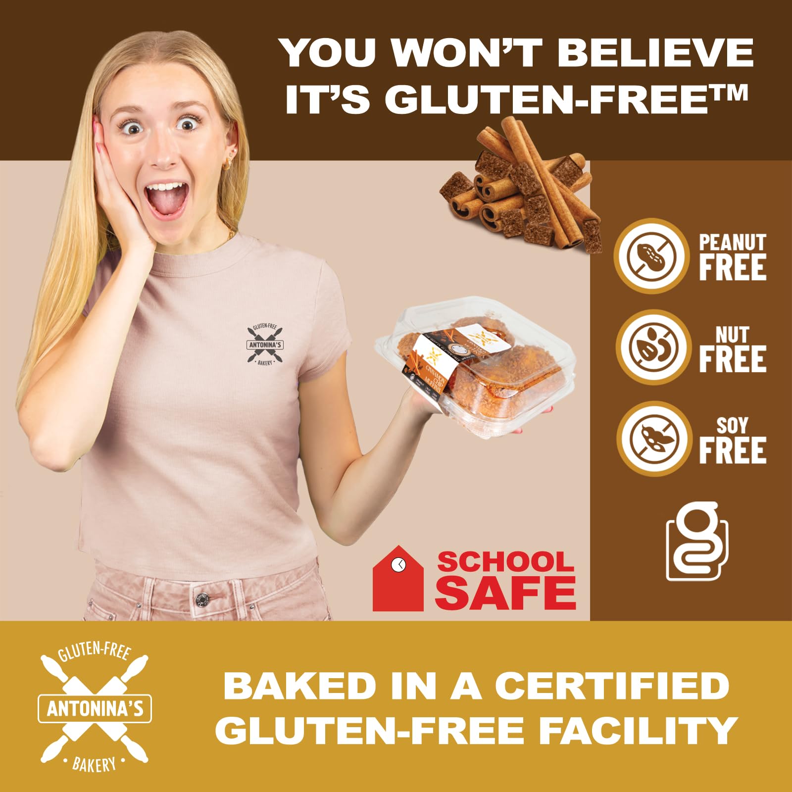 Antonina's Gluten-Free Bakery Cinnamon Chip Muffins | Nut Free | Peanut Free | Soy Free | Taste Homemade | Eigtht 4-Packs (32 Muffins)