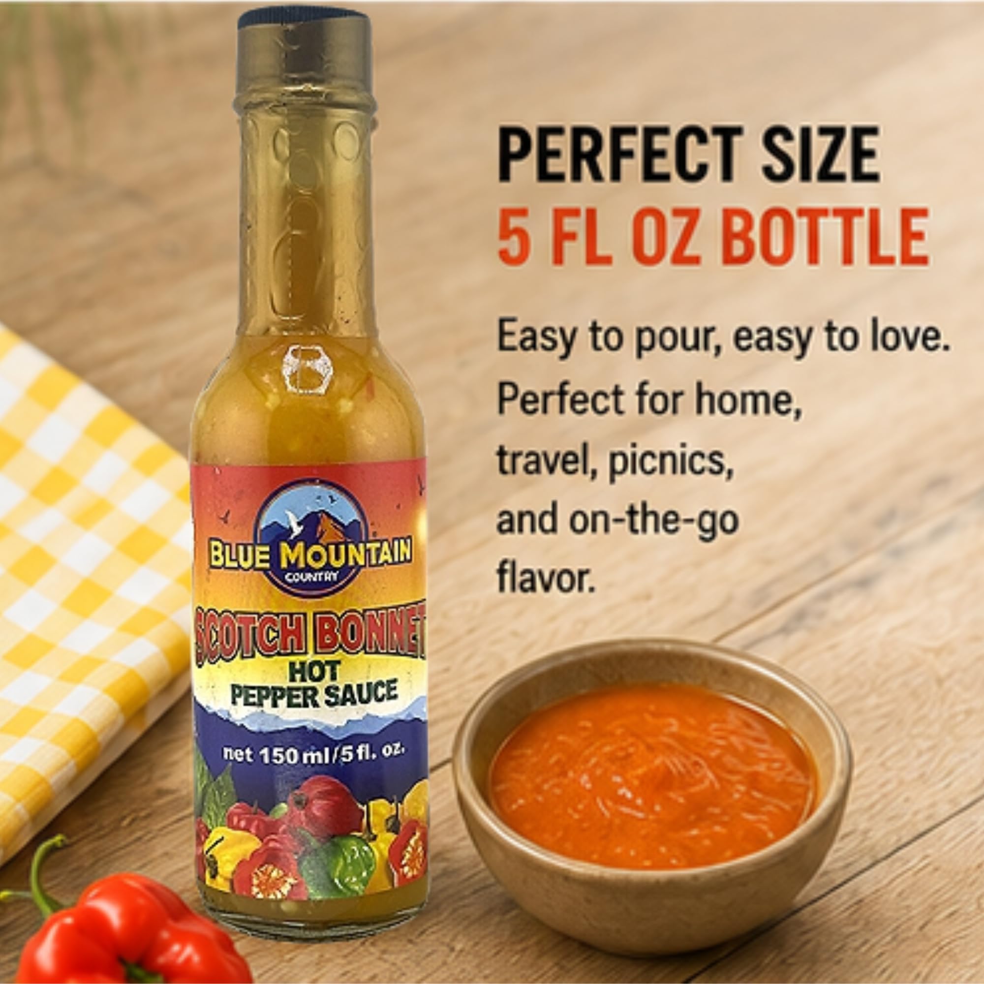 Blue Mountain Country Scotch Bonnet Hot Pepper Sauce, 5 fl oz - Authentic Jamaican Hot Sauce - Bold Caribbean Heat & Tangy Island Flavor for Chicken