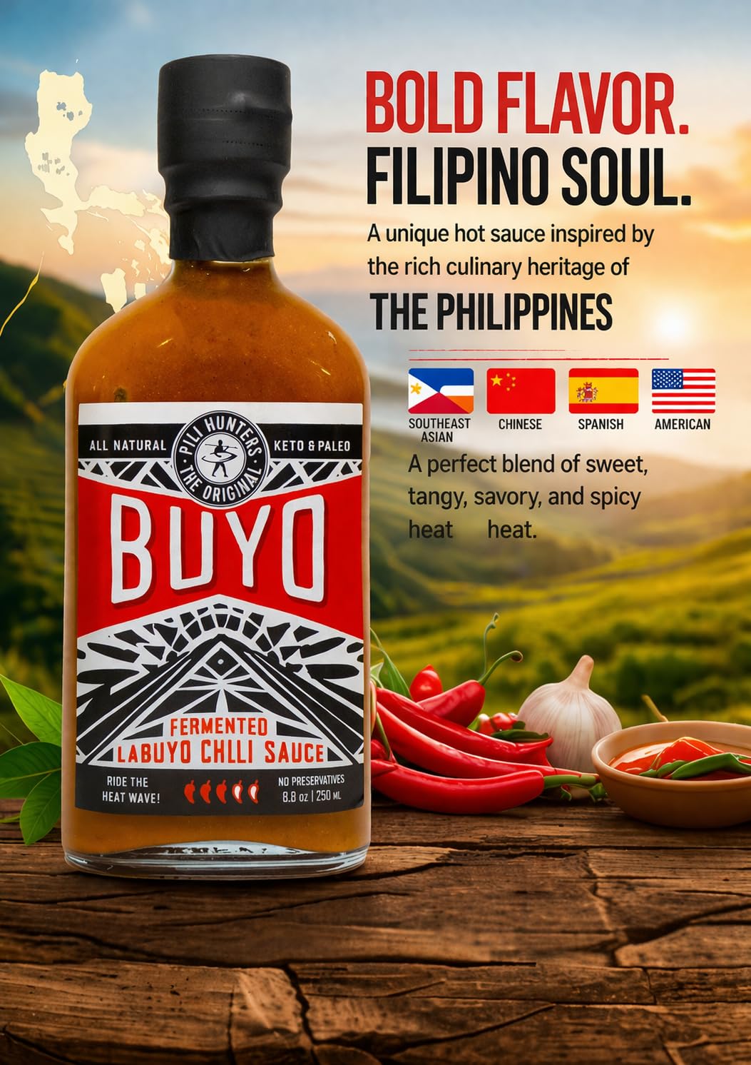 Pili Hunters Buyo Filipino Fermented Chili Hot Sauce (3.4 oz) - Siling Labuyo Small-Batch Barrel-Fermented Sauce, Keto, Paleo, Vegan, Gluten-Free, No