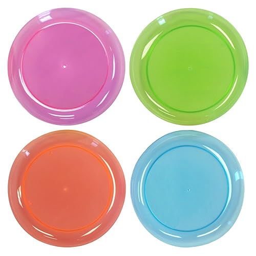 Party Essentials Hard Plastic 9-Inch Round Party/Luncheon Plates, Assorted Neon, 20-Count