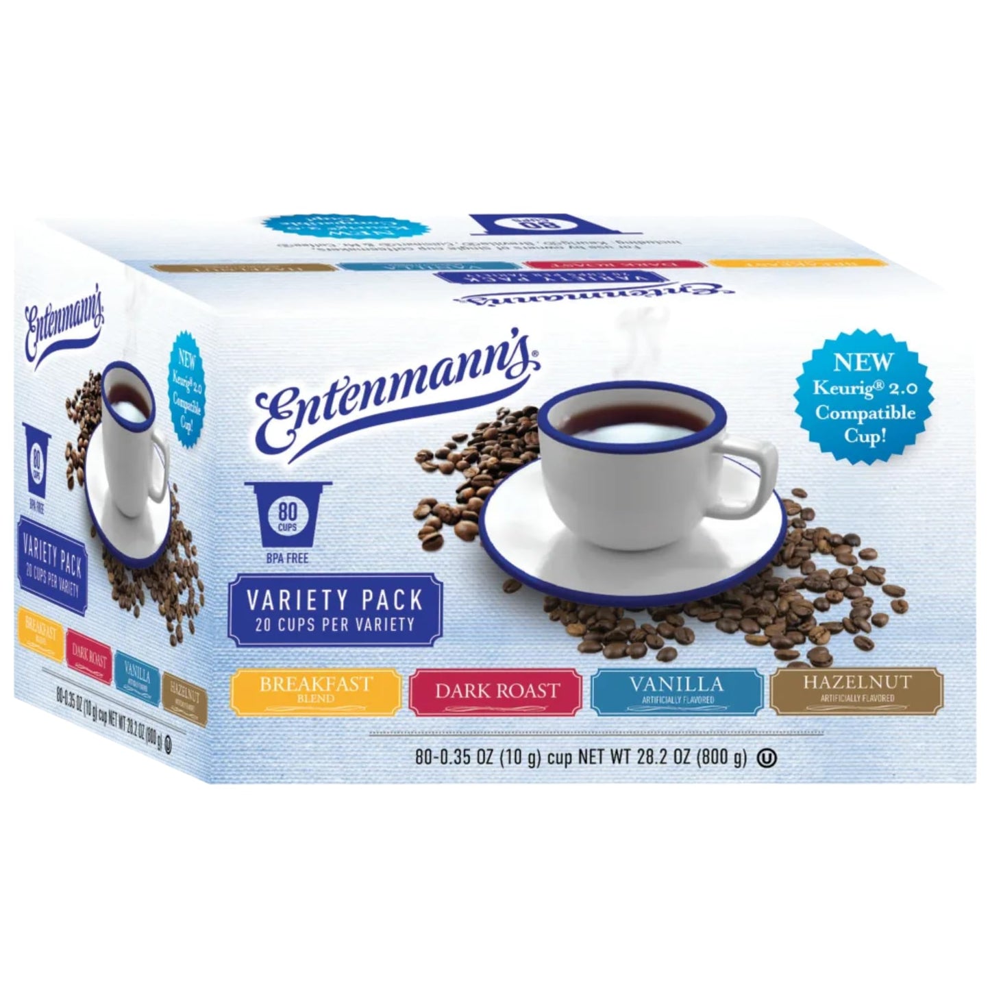 Entenmann's Coffee Variety Pack - Single Serve Cups (for Keurig K-Cup Brewers), Includes Breakfast Blend, French Vanilla, Hazelnut and Dark Roast - 80
